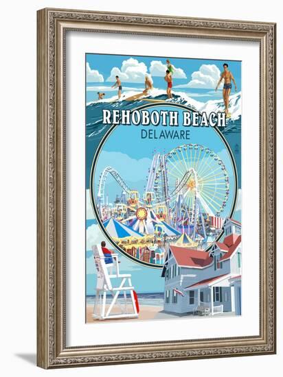 Rehoboth Beach, Delaware - Montage-Lantern Press-Framed Art Print