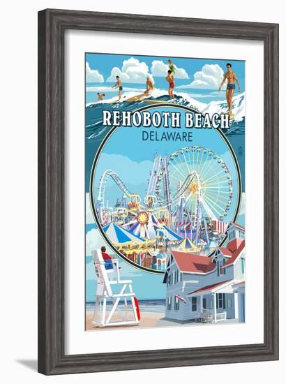 Rehoboth Beach, Delaware - Montage-Lantern Press-Framed Art Print