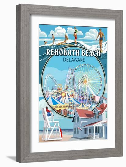 Rehoboth Beach, Delaware - Montage-Lantern Press-Framed Art Print
