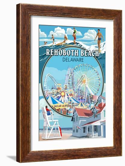 Rehoboth Beach, Delaware - Montage-Lantern Press-Framed Art Print