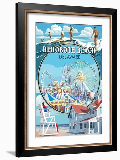 Rehoboth Beach, Delaware - Montage-Lantern Press-Framed Art Print