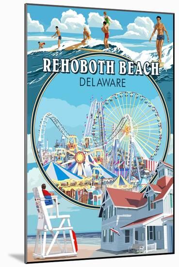 Rehoboth Beach, Delaware - Montage-Lantern Press-Mounted Art Print