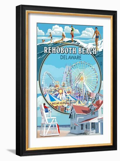 Rehoboth Beach, Delaware - Montage-Lantern Press-Framed Art Print