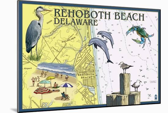 Rehoboth Beach, Delaware - Nautical Chart-Lantern Press-Mounted Art Print