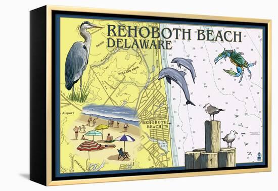 Rehoboth Beach, Delaware - Nautical Chart-Lantern Press-Framed Stretched Canvas