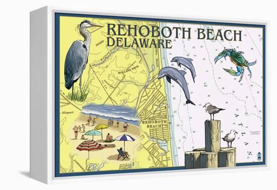 Rehoboth Beach, Delaware - Nautical Chart-Lantern Press-Framed Stretched Canvas