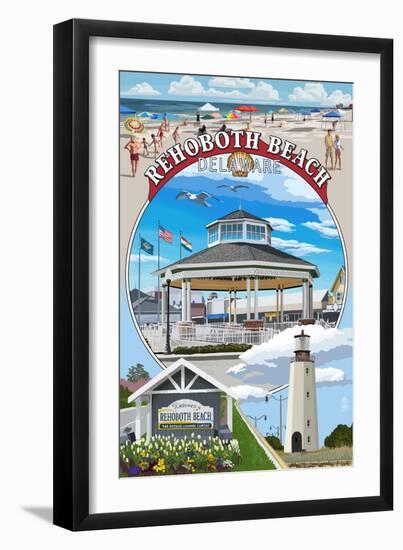 Rehoboth Beach, Delaware - Pavillion Montage-Lantern Press-Framed Art Print