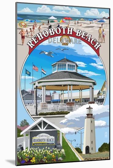 Rehoboth Beach, Delaware - Pavillion Montage-Lantern Press-Mounted Art Print