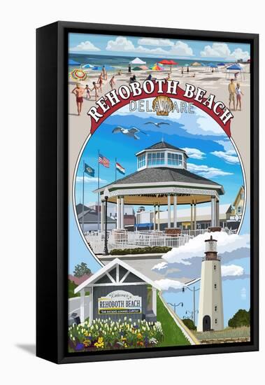 Rehoboth Beach, Delaware - Pavillion Montage-Lantern Press-Framed Stretched Canvas