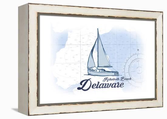 Rehoboth Beach, Delaware - Sailboat - Blue - Coastal Icon-Lantern Press-Framed Stretched Canvas