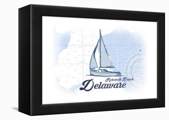 Rehoboth Beach, Delaware - Sailboat - Blue - Coastal Icon-Lantern Press-Framed Stretched Canvas