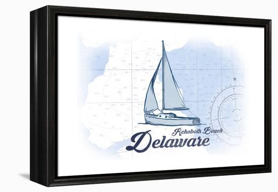 Rehoboth Beach, Delaware - Sailboat - Blue - Coastal Icon-Lantern Press-Framed Stretched Canvas