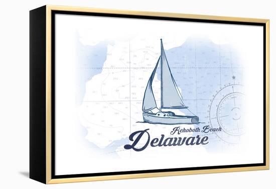 Rehoboth Beach, Delaware - Sailboat - Blue - Coastal Icon-Lantern Press-Framed Stretched Canvas