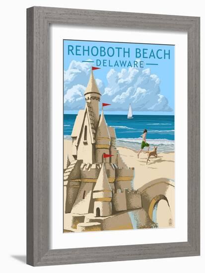 Rehoboth Beach, Delaware - Sandcastle-Lantern Press-Framed Art Print