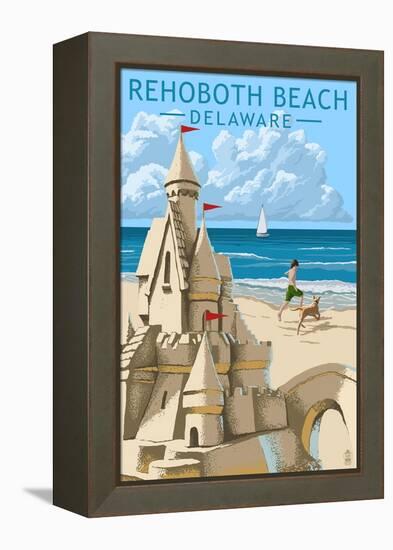 Rehoboth Beach, Delaware - Sandcastle-Lantern Press-Framed Stretched Canvas