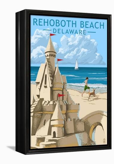 Rehoboth Beach, Delaware - Sandcastle-Lantern Press-Framed Stretched Canvas