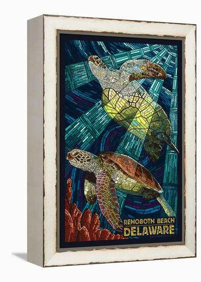 Rehoboth Beach, Delaware - Sea Turtle Mosaic-Lantern Press-Framed Stretched Canvas