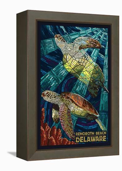 Rehoboth Beach, Delaware - Sea Turtle Mosaic-Lantern Press-Framed Stretched Canvas