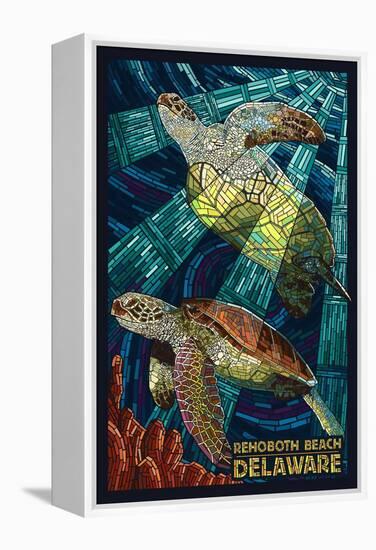 Rehoboth Beach, Delaware - Sea Turtle Mosaic-Lantern Press-Framed Stretched Canvas