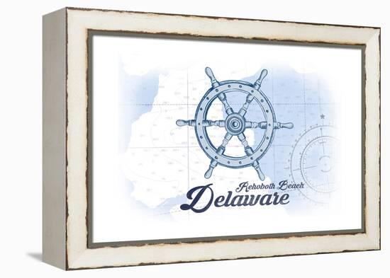 Rehoboth Beach, Delaware - Ship Wheel - Blue - Coastal Icon-Lantern Press-Framed Stretched Canvas