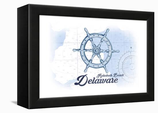 Rehoboth Beach, Delaware - Ship Wheel - Blue - Coastal Icon-Lantern Press-Framed Stretched Canvas