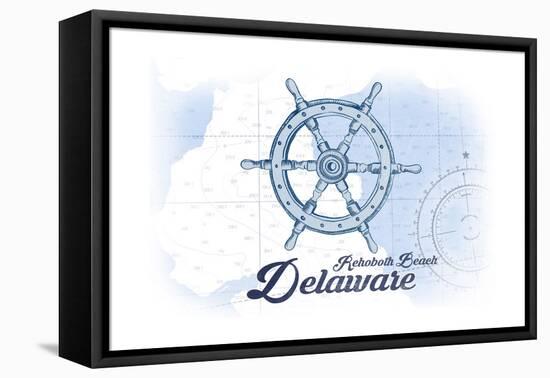 Rehoboth Beach, Delaware - Ship Wheel - Blue - Coastal Icon-Lantern Press-Framed Stretched Canvas