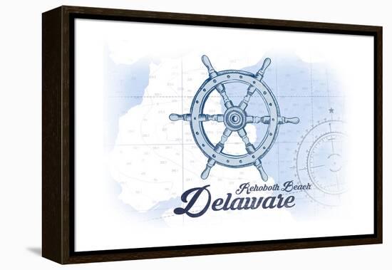 Rehoboth Beach, Delaware - Ship Wheel - Blue - Coastal Icon-Lantern Press-Framed Stretched Canvas