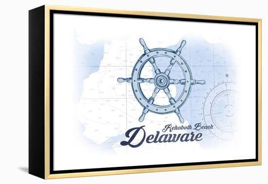 Rehoboth Beach, Delaware - Ship Wheel - Blue - Coastal Icon-Lantern Press-Framed Stretched Canvas