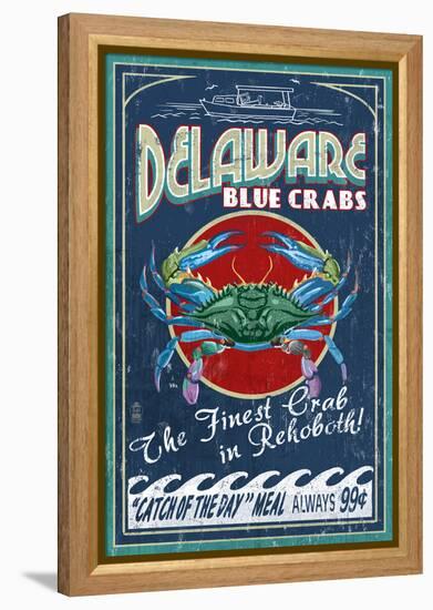 Rehoboth, Delaware - Blue Crabs Vintage Sign-Lantern Press-Framed Stretched Canvas