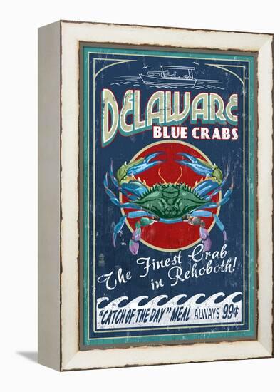 Rehoboth, Delaware - Blue Crabs Vintage Sign-Lantern Press-Framed Stretched Canvas