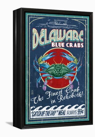 Rehoboth, Delaware - Blue Crabs Vintage Sign-Lantern Press-Framed Stretched Canvas