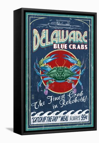 Rehoboth, Delaware - Blue Crabs Vintage Sign-Lantern Press-Framed Stretched Canvas