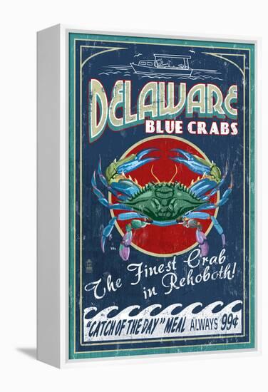 Rehoboth, Delaware - Blue Crabs Vintage Sign-Lantern Press-Framed Stretched Canvas