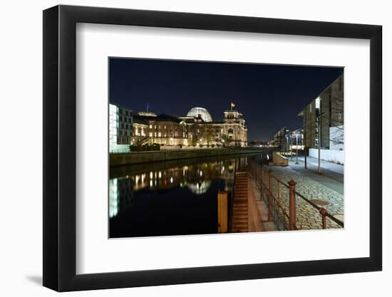 Reichstag Building at Night, Government District Berlin, 'Jakob-Kaiser-Haus'-Christian Hikade-Framed Photographic Print