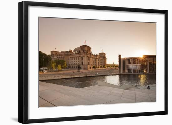 Reichstag Parliament Building at sunset, The Paul Loebe Haus building, Mitte, Berlin, Germany-Markus Lange-Framed Photographic Print