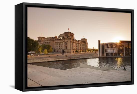 Reichstag Parliament Building at sunset, The Paul Loebe Haus building, Mitte, Berlin, Germany-Markus Lange-Framed Premier Image Canvas