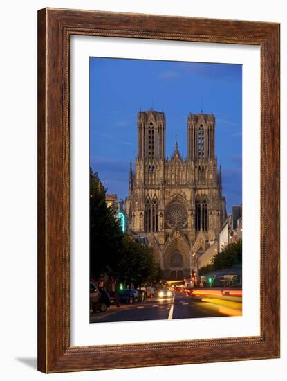 Reims Cathedral at dusk in Champagne France-Charles Bowman-Framed Photographic Print