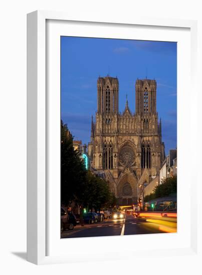 Reims Cathedral at dusk in Champagne France-Charles Bowman-Framed Photographic Print