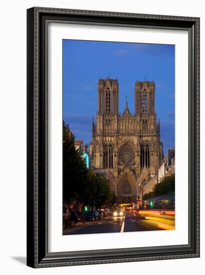 Reims Cathedral at dusk in Champagne France-Charles Bowman-Framed Photographic Print