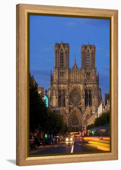 Reims Cathedral at dusk in Champagne France-Charles Bowman-Framed Premier Image Canvas