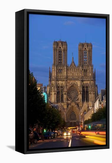 Reims Cathedral at dusk in Champagne France-Charles Bowman-Framed Premier Image Canvas