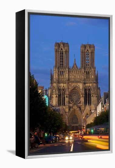 Reims Cathedral at dusk in Champagne France-Charles Bowman-Framed Premier Image Canvas