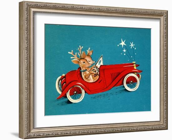 Reindeer Couple Taking a Ride in a Red Coupe Convertable, National Museum of American History-null-Framed Art Print