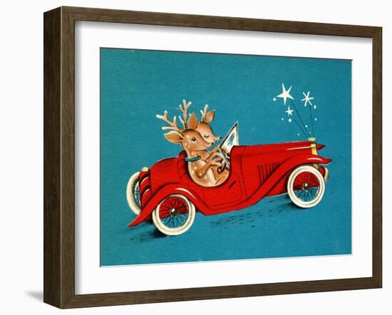 Reindeer Couple Taking a Ride in a Red Coupe Convertable, National Museum of American History-null-Framed Art Print