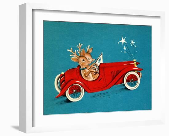 Reindeer Couple Taking a Ride in a Red Coupe Convertable, National Museum of American History-null-Framed Art Print
