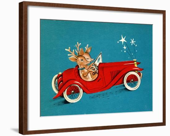 Reindeer Couple Taking a Ride in a Red Coupe Convertable, National Museum of American History-null-Framed Art Print