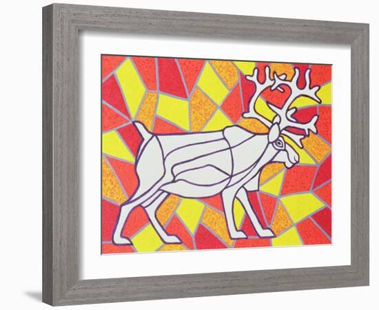 Reindeer on Stained Glass-Pat Scott-Framed Giclee Print