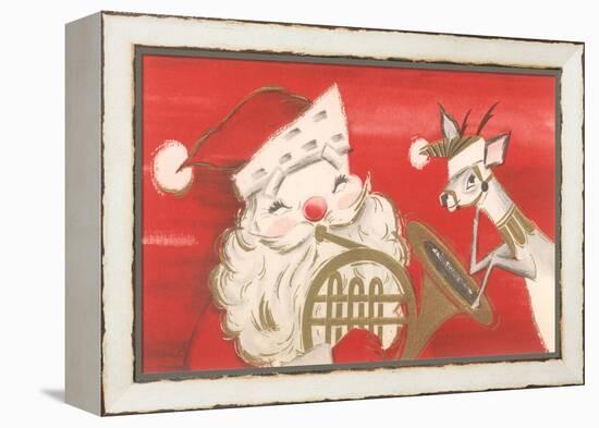 Reindeer, Santa with French Horn-null-Framed Stretched Canvas