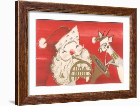 Reindeer, Santa with French Horn-null-Framed Art Print