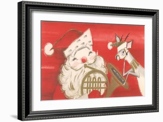 Reindeer, Santa with French Horn-null-Framed Art Print